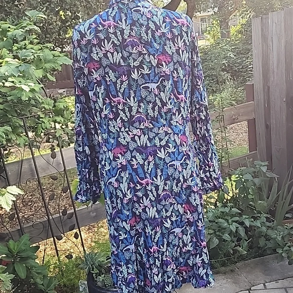 Floral Blue and Purple Women's Dress - Picture 5 of 9